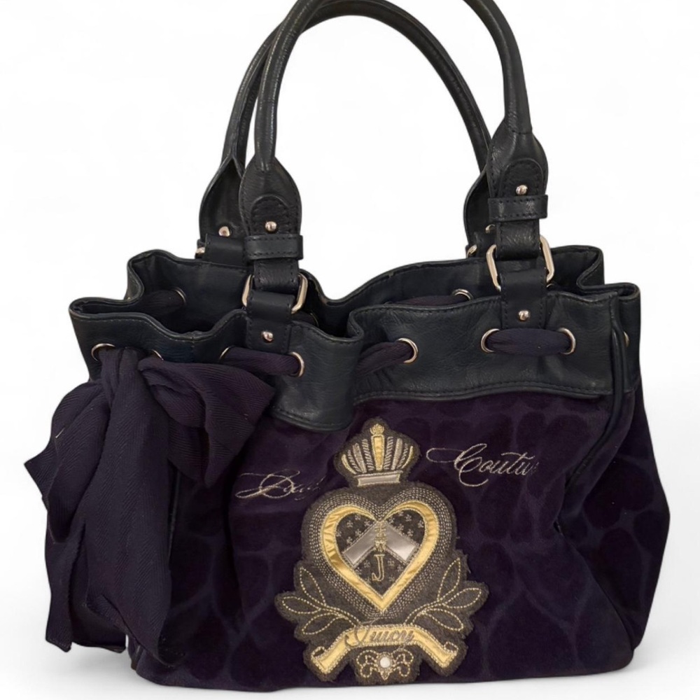 Vintage Juicy Couture Navy Day dreamer Tote with Black Trim and Gold Crest
